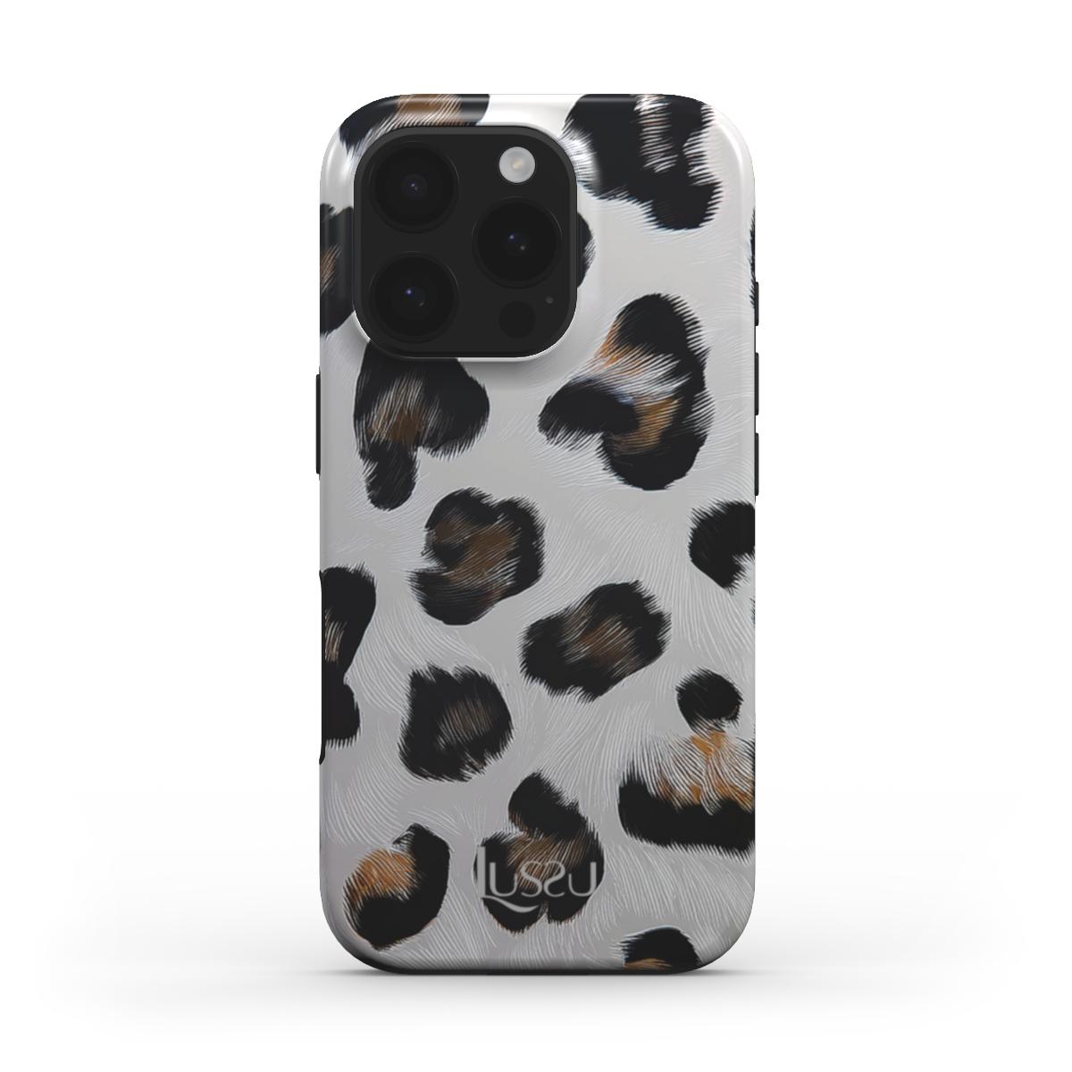 Diamond Shield Case - White Leopard Luxe